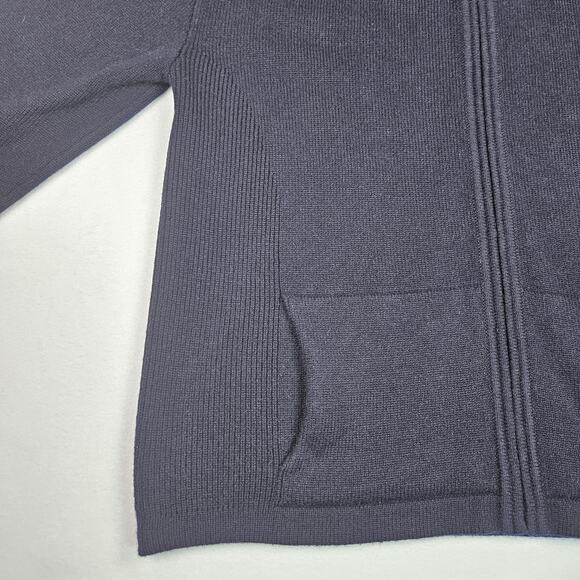 VTG St John Women Cashmere Cardigan Sweater Fox Fur Trim Hood Zip Jacket M Black - Picture 12 of 16